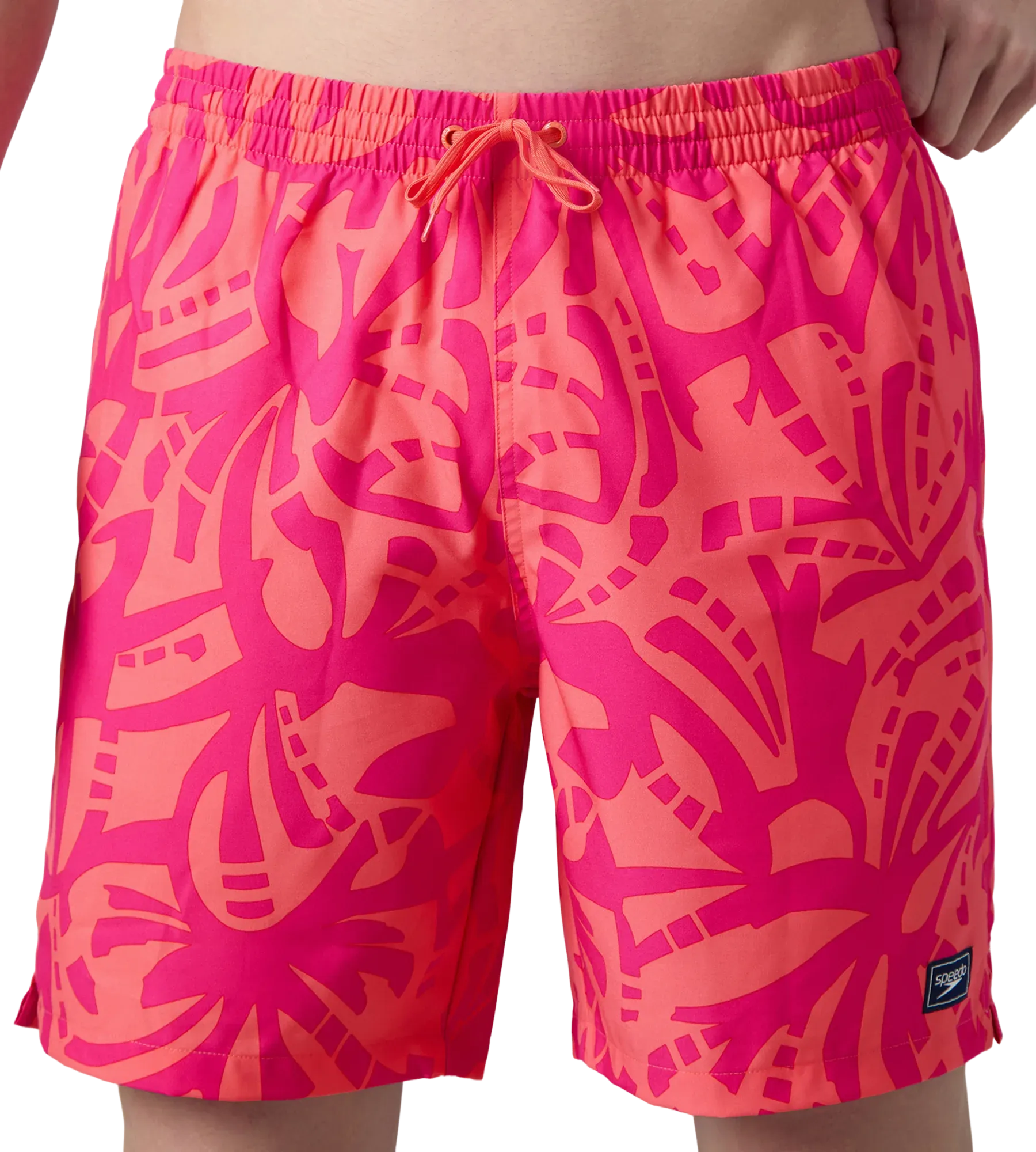Men's 4 Way Comfort Stretch Essential Printed Watershorts With Side Pockets - Margarita Pink & Tropic Coral - Image 9