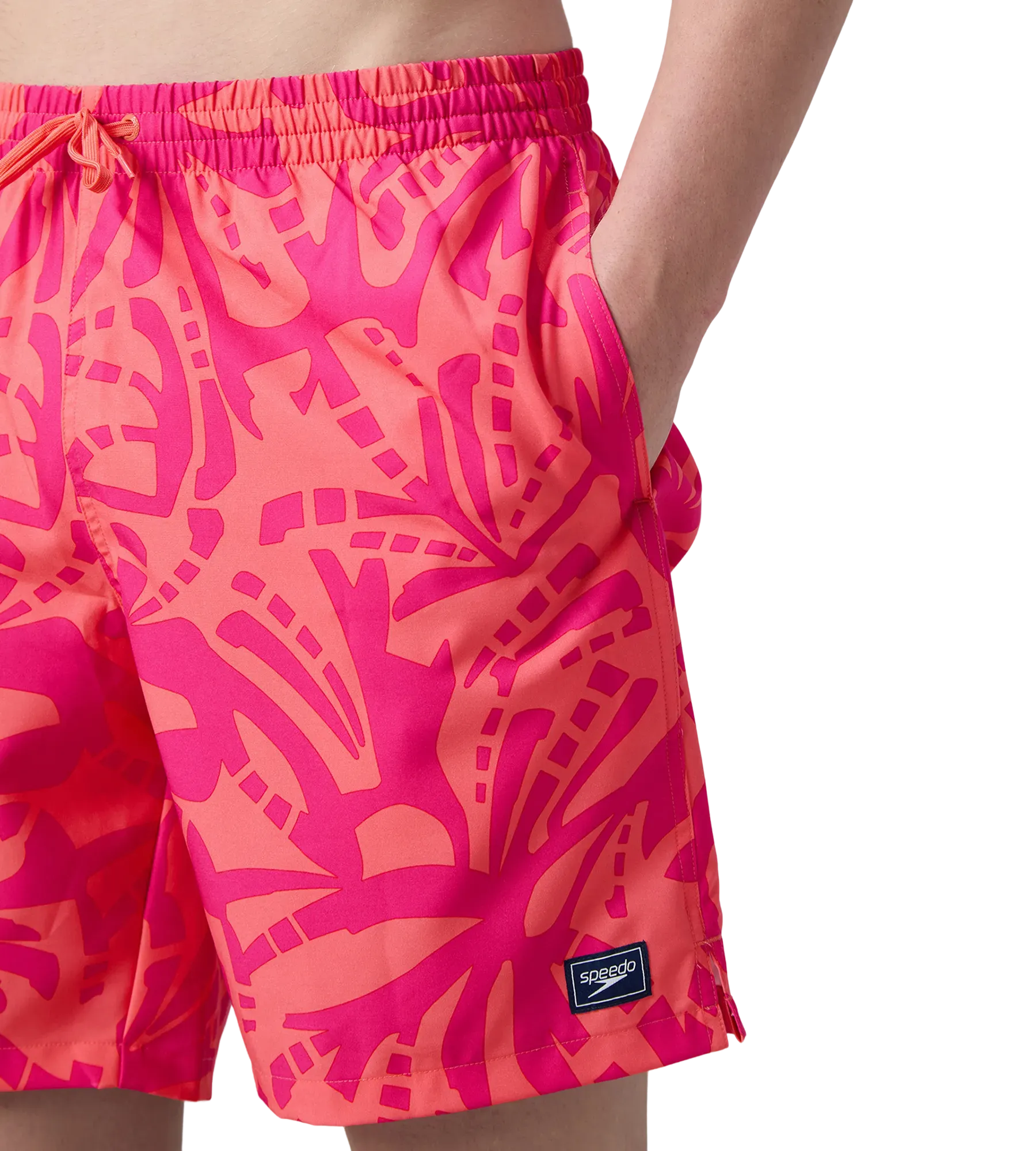 Men's 4 Way Comfort Stretch Essential Printed Watershorts With Side Pockets - Margarita Pink & Tropic Coral - Image 10