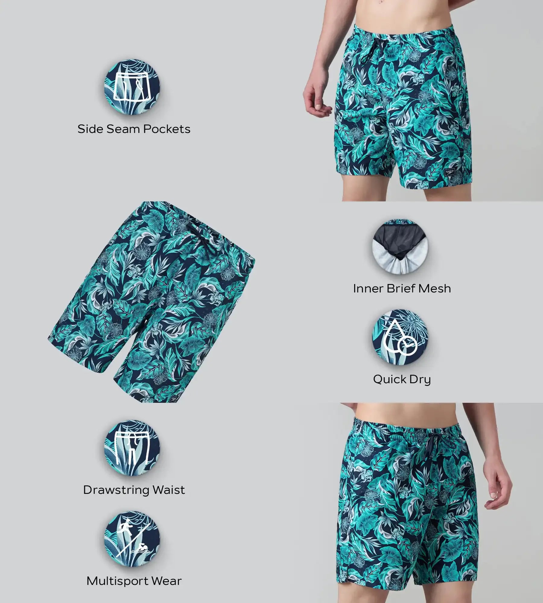 Men's 100% Polyester Essential Printed Watershorts With Side Pockets - Navy. Aquasplash & Sky - Image 3