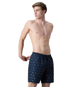 Men's 100% Polyester Essential Printed Watershorts With Side Pockets - Navy & Pure Oranga