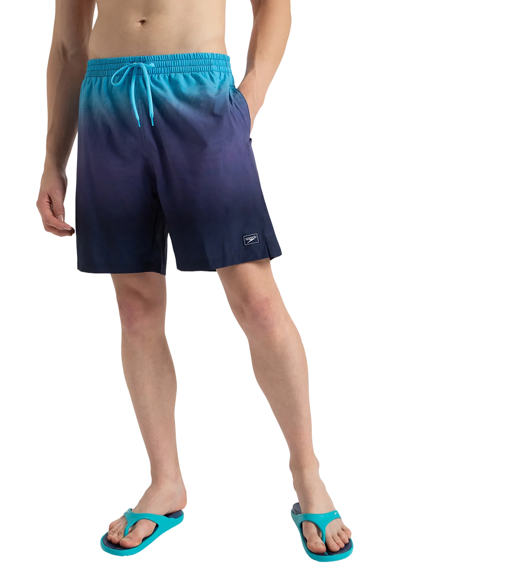 Men's 4 Way Flex Essential Printed Watershorts With Side Pockets - Peacoat. Hapuna Blue & Picton Blue