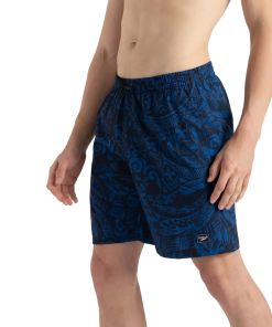 Men's 4 Way Flex Essential Printed Watershorts With Side Pockets - Peacoat & Turkish Sea