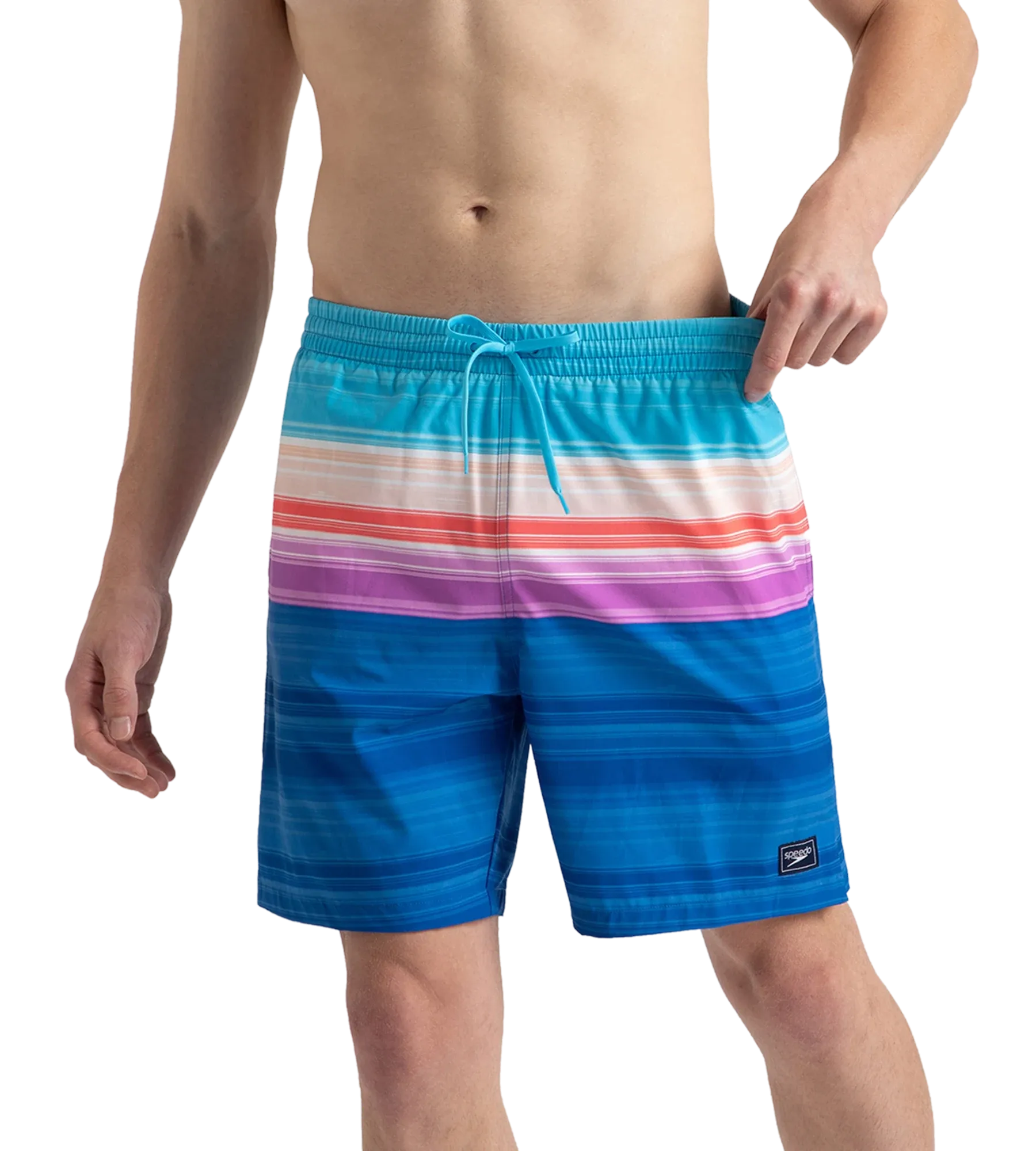 Men's 4 Way Flex Essential Printed Watershorts With Side Pockets - Turkish Sea. Picton Blue & Neon Violet - Image 2