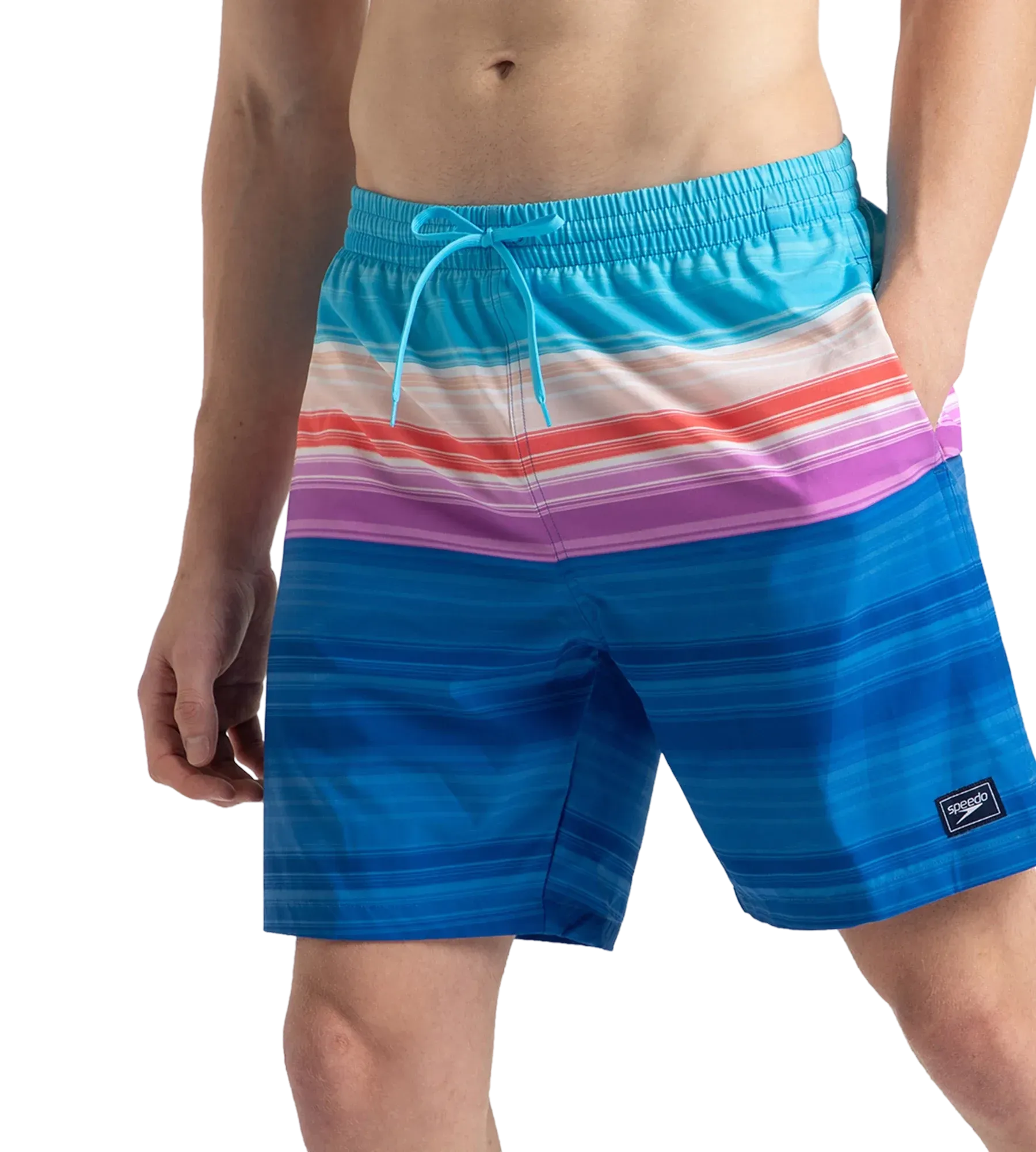 Men's 4 Way Flex Essential Printed Watershorts With Side Pockets - Turkish Sea. Picton Blue & Neon Violet - Image 3