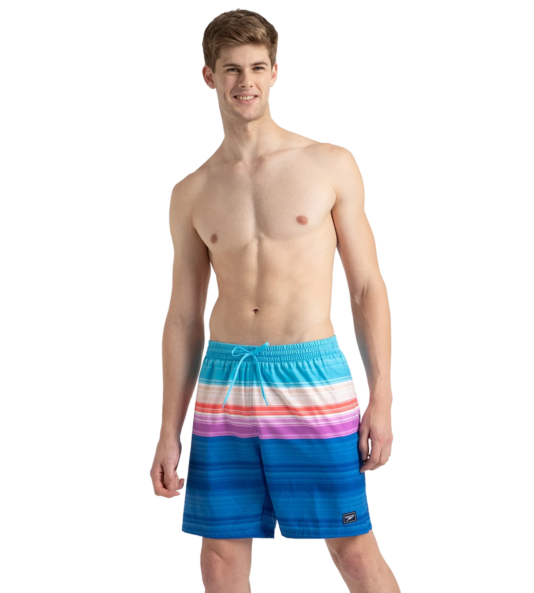 Men's 4 Way Flex Essential Printed Watershorts With Side Pockets - Turkish Sea. Picton Blue & Neon Violet - Image 6