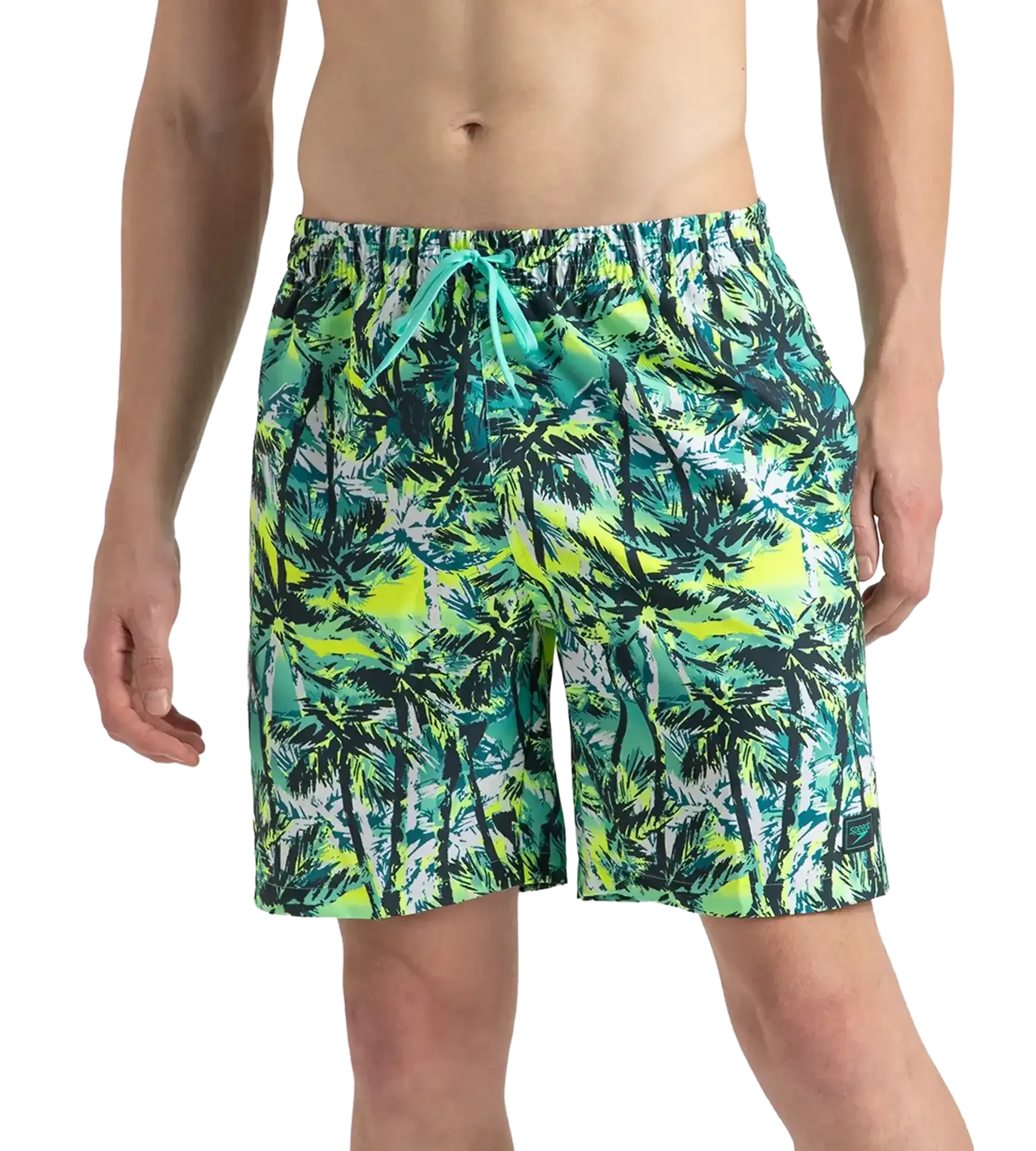 Men's 4 Way Comfort Stretch Essential Printed Watershorts With Side Pockets - Swell Green. Arctic Glass & Hyper Yellow - Image 2