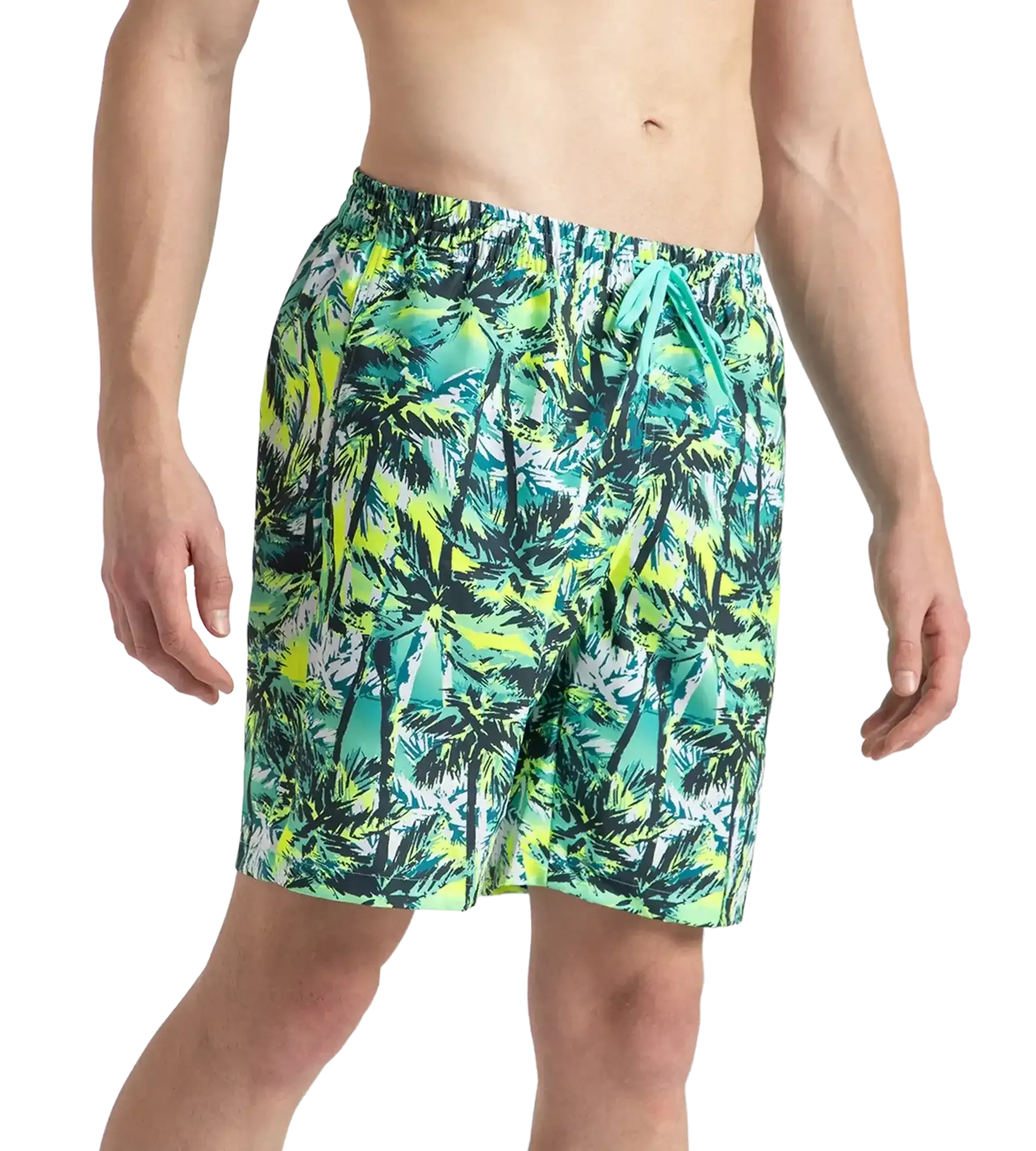 Men's 4 Way Comfort Stretch Essential Printed Watershorts With Side Pockets - Swell Green. Arctic Glass & Hyper Yellow - Image 4