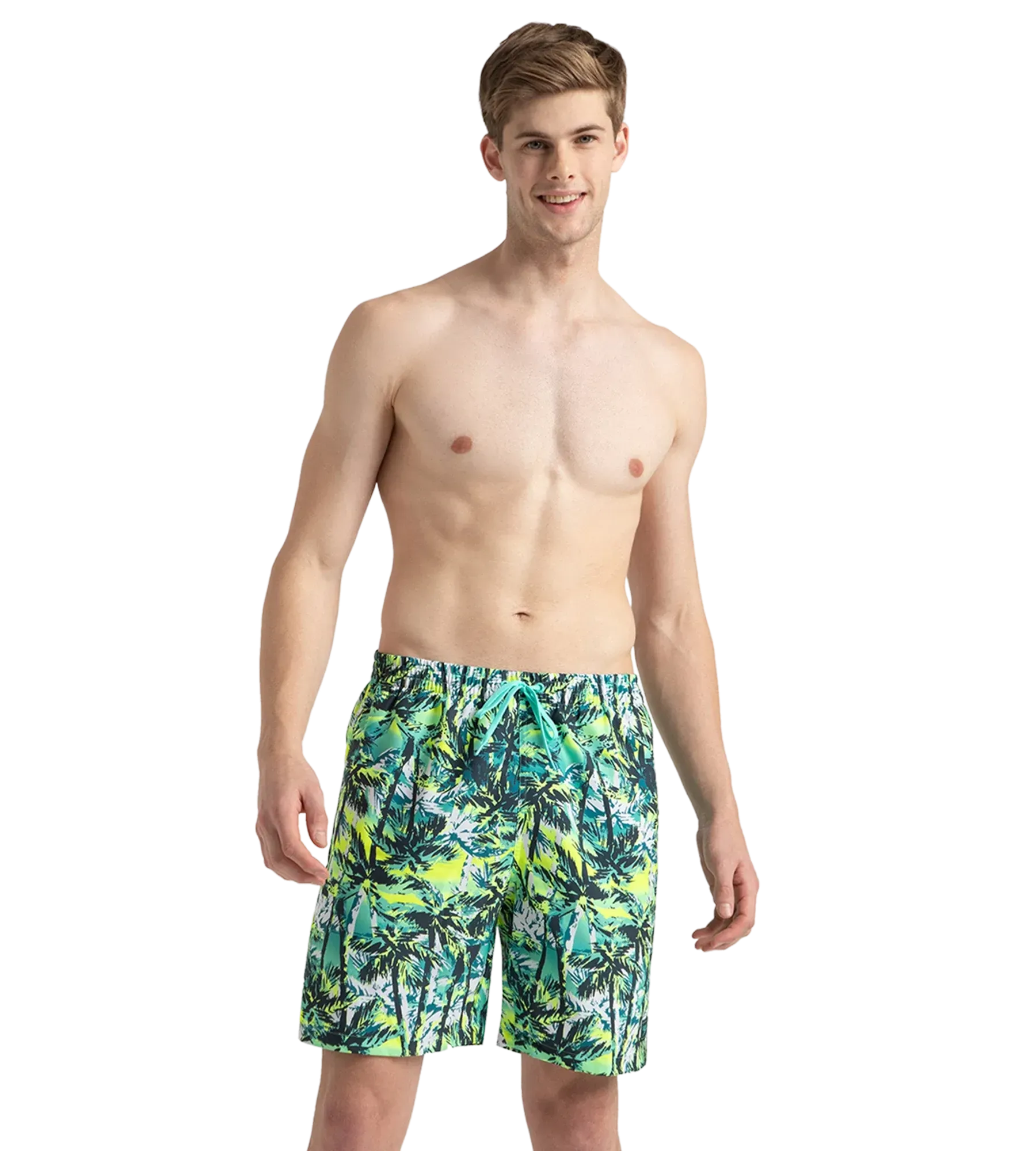 Men's 4 Way Comfort Stretch Essential Printed Watershorts With Side Pockets - Swell Green. Arctic Glass & Hyper Yellow - Image 6