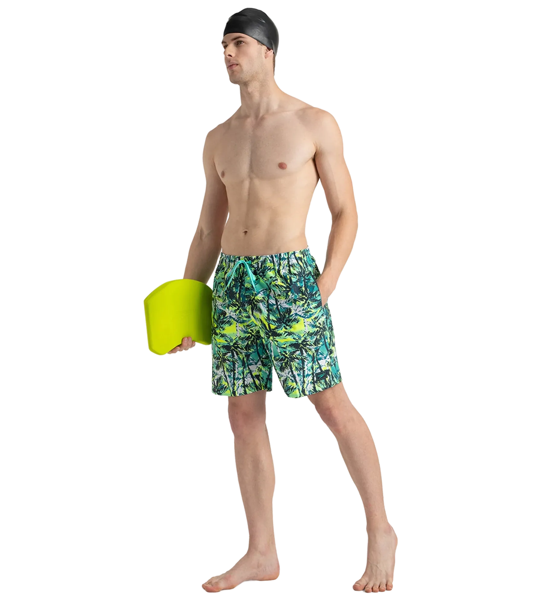 Men's 4 Way Comfort Stretch Essential Printed Watershorts With Side Pockets - Swell Green. Arctic Glass & Hyper Yellow - Image 7