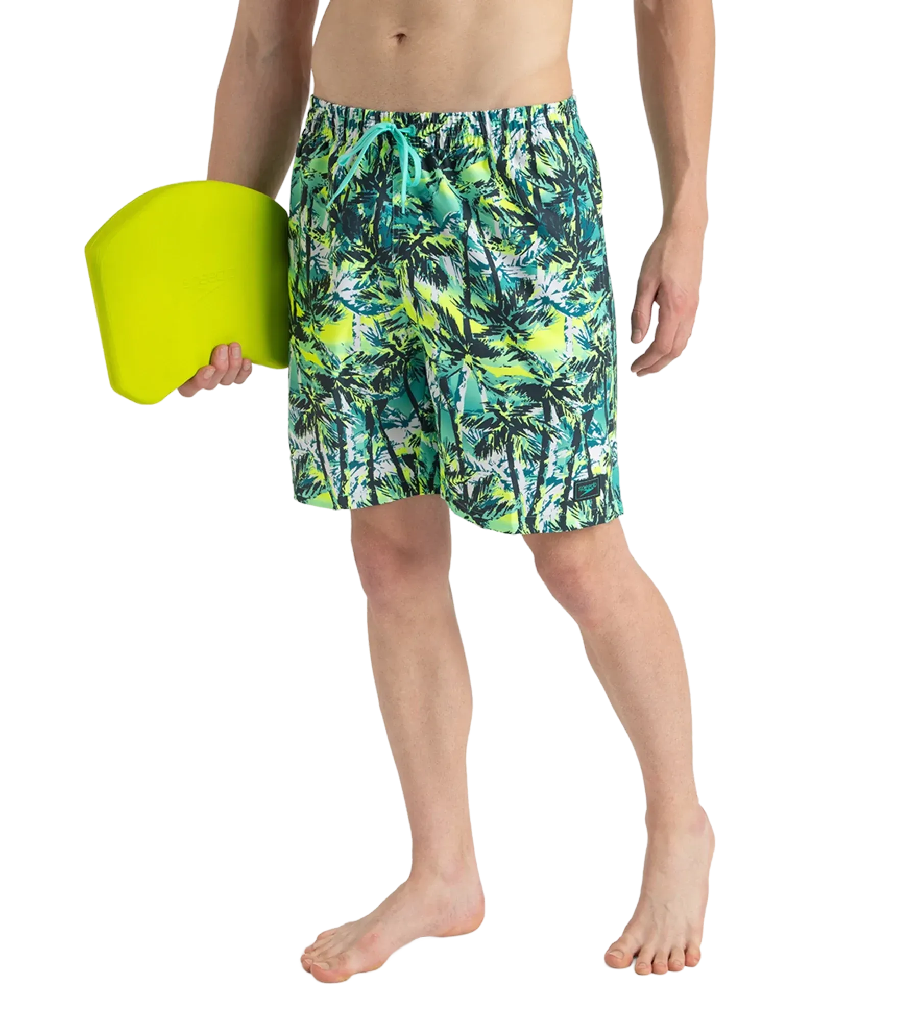 Men's 4 Way Comfort Stretch Essential Printed Watershorts With Side Pockets - Swell Green. Arctic Glass & Hyper Yellow - Image 8