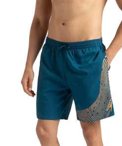 Men's Xpress Lite Essential Medley Logo Printed Watershorts - Dark Teal & Sweet Apricot