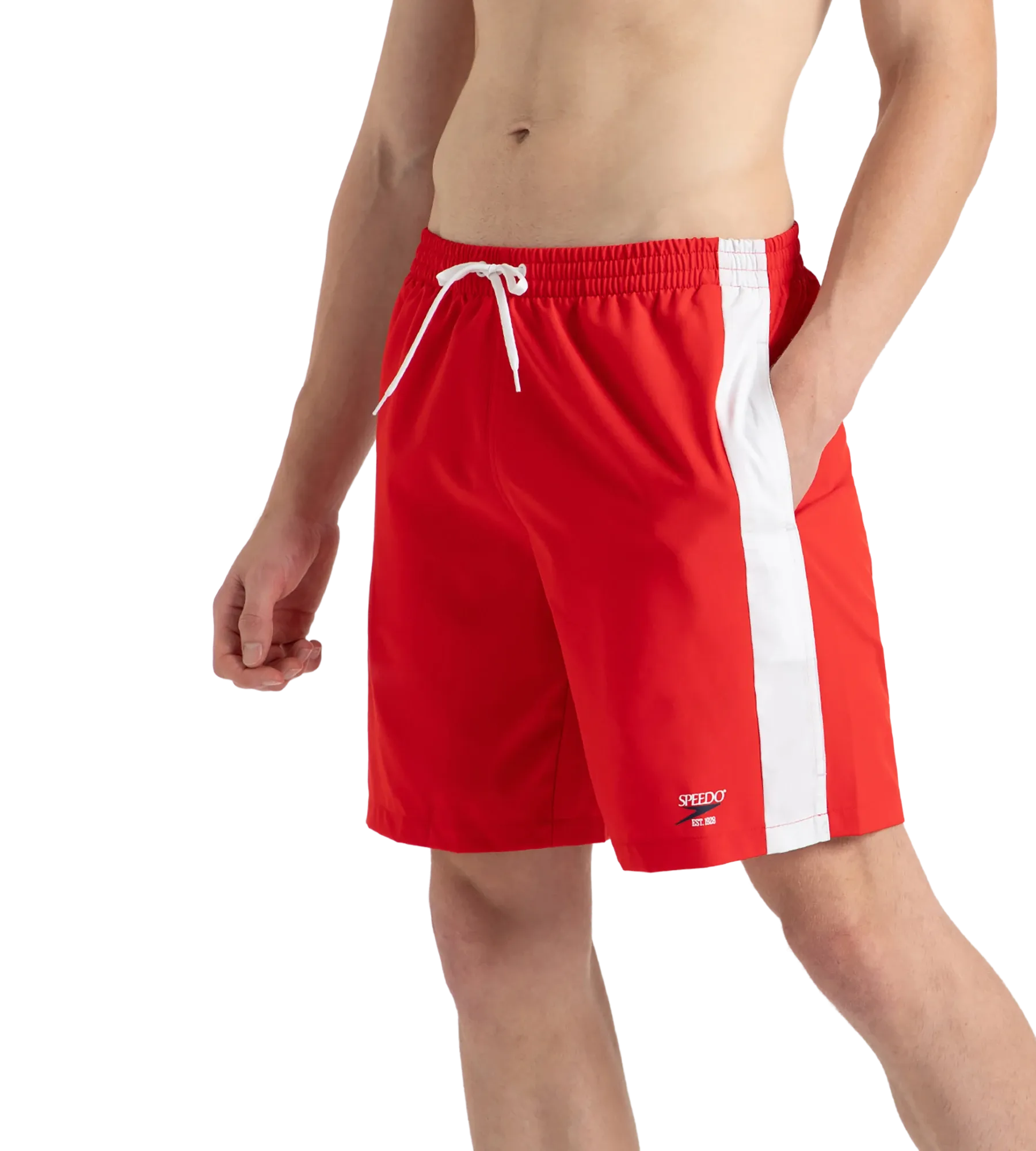 Men's 4 Way Comfort Stretch Steep Volley Watershorts With Side Pockets - High Risk Red & White