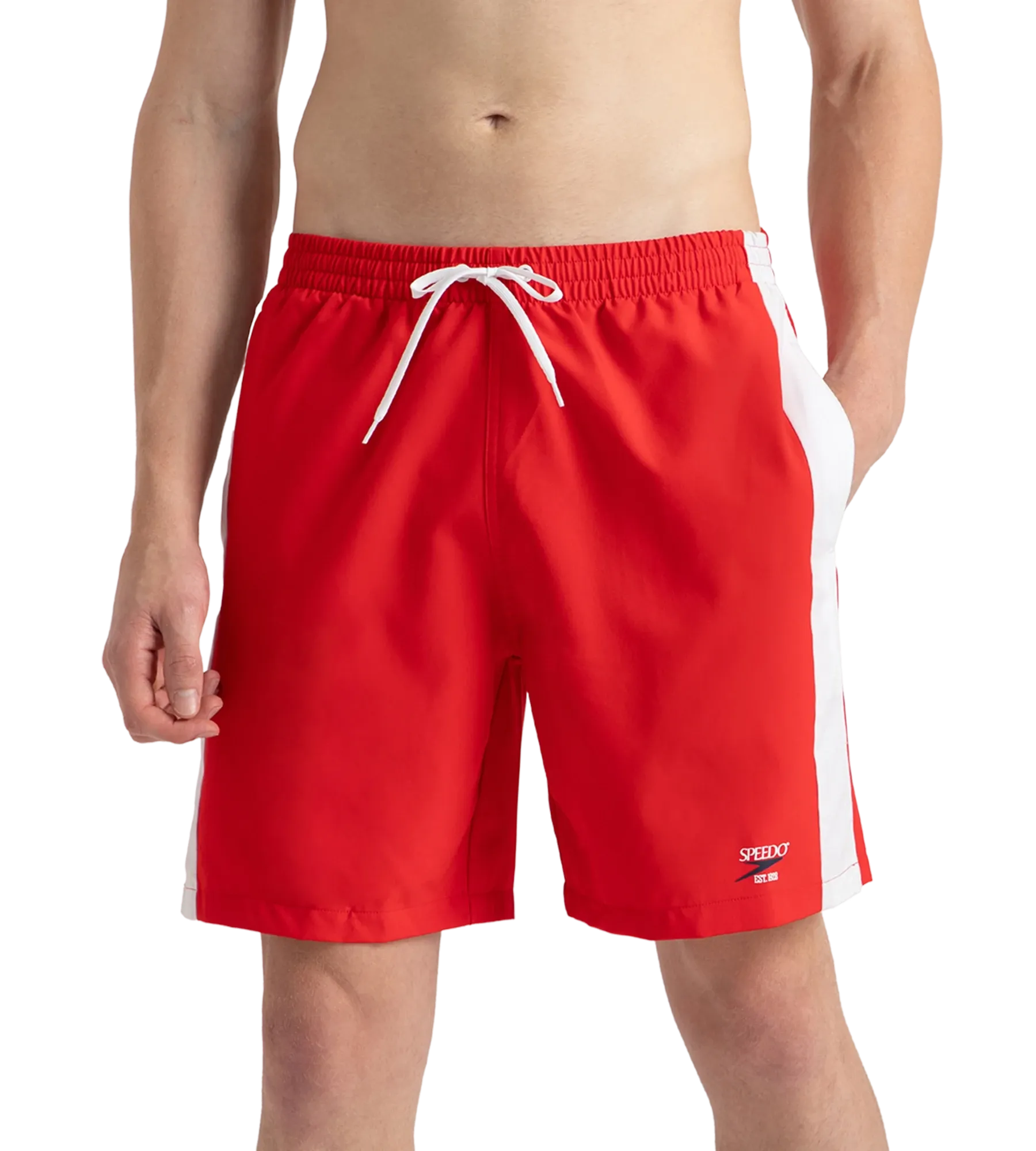 Men's 4 Way Comfort Stretch Steep Volley Watershorts With Side Pockets - High Risk Red & White - Image 2