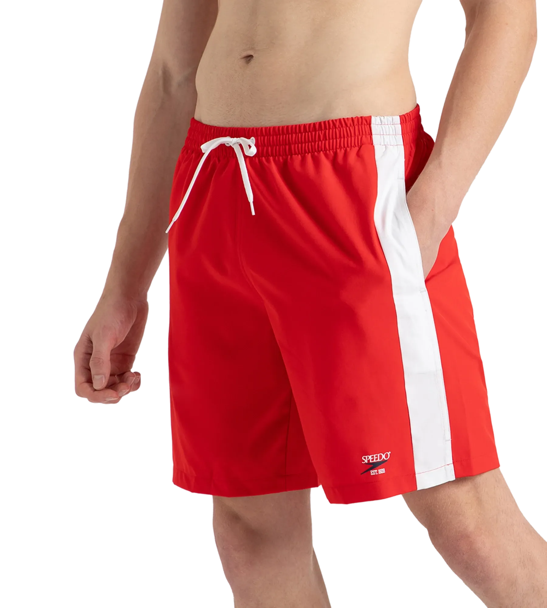 Men's 4 Way Comfort Stretch Steep Volley Watershorts With Side Pockets - High Risk Red & White - Image 3