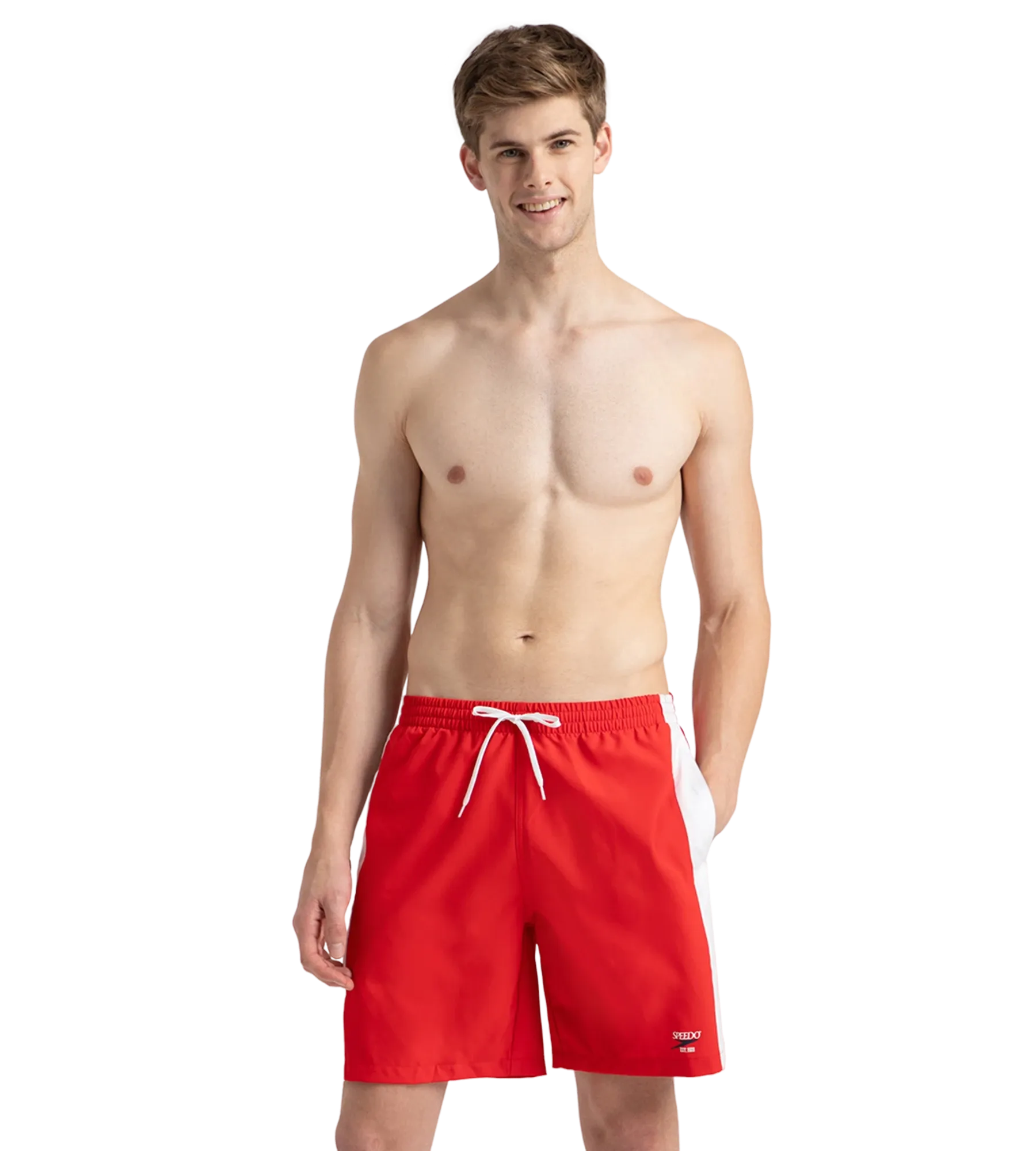 Men's 4 Way Comfort Stretch Steep Volley Watershorts With Side Pockets - High Risk Red & White - Image 6