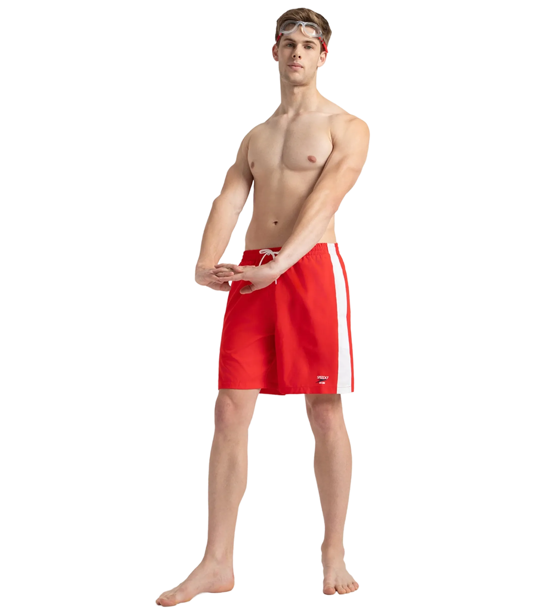 Men's 4 Way Comfort Stretch Steep Volley Watershorts With Side Pockets - High Risk Red & White - Image 7