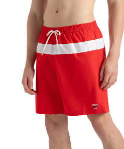 Men's 4 Way Comfort Stretch Volley Watershorts With Side Pockets - High Risk Red & White