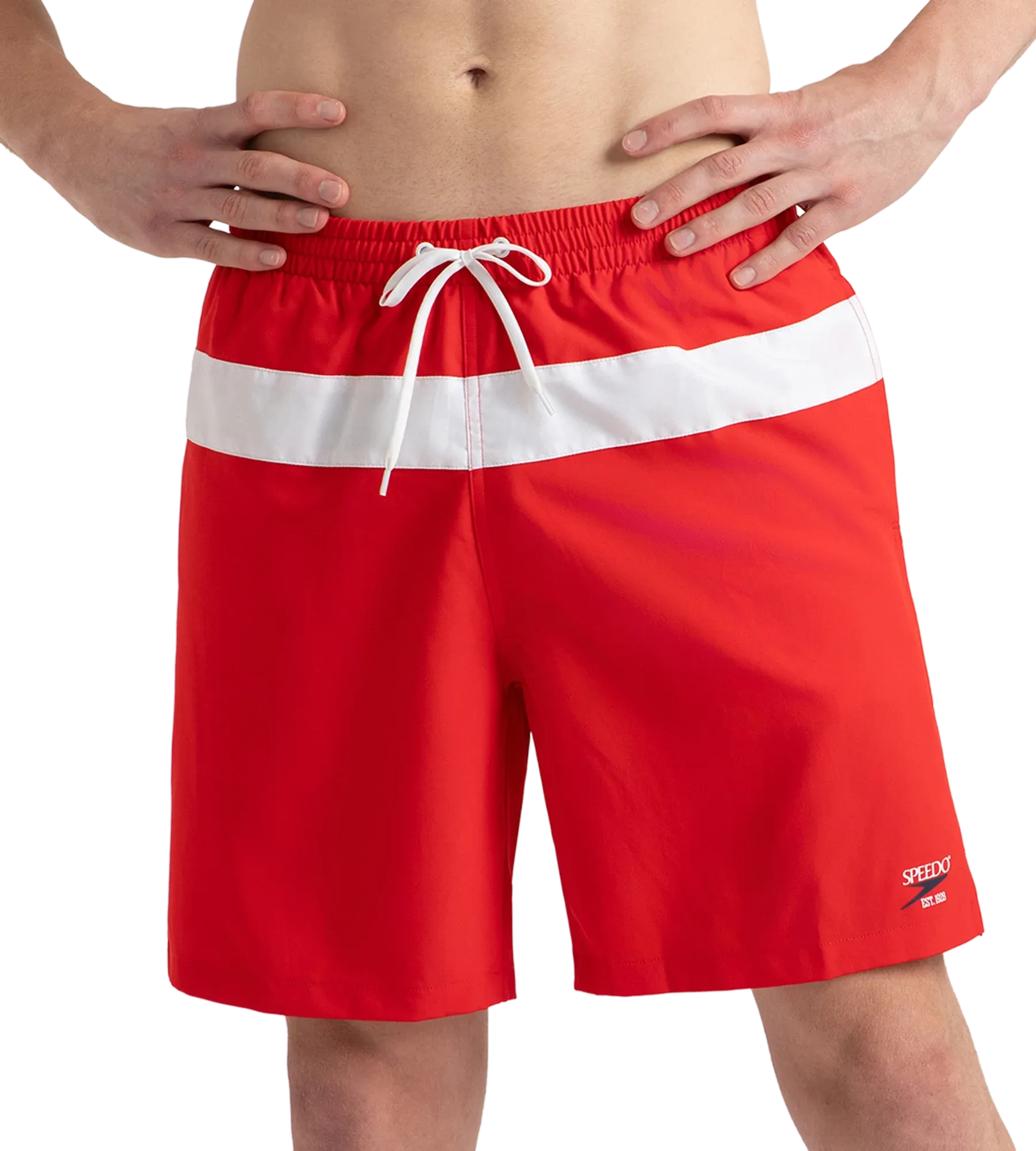 Men's 4 Way Comfort Stretch Volley Watershorts With Side Pockets - High Risk Red & White - Image 2