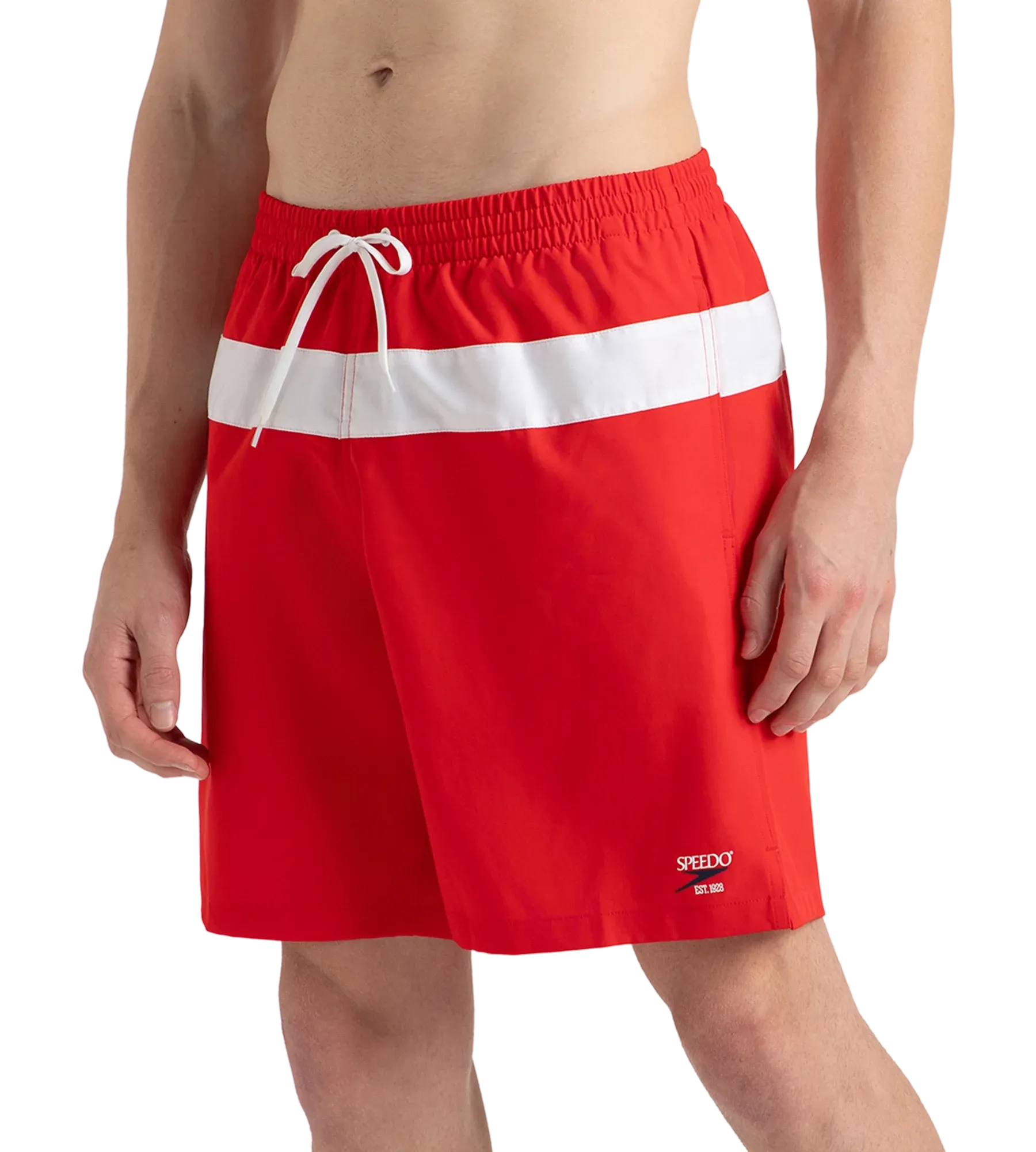Men's 4 Way Comfort Stretch Volley Watershorts With Side Pockets - High Risk Red & White - Image 3