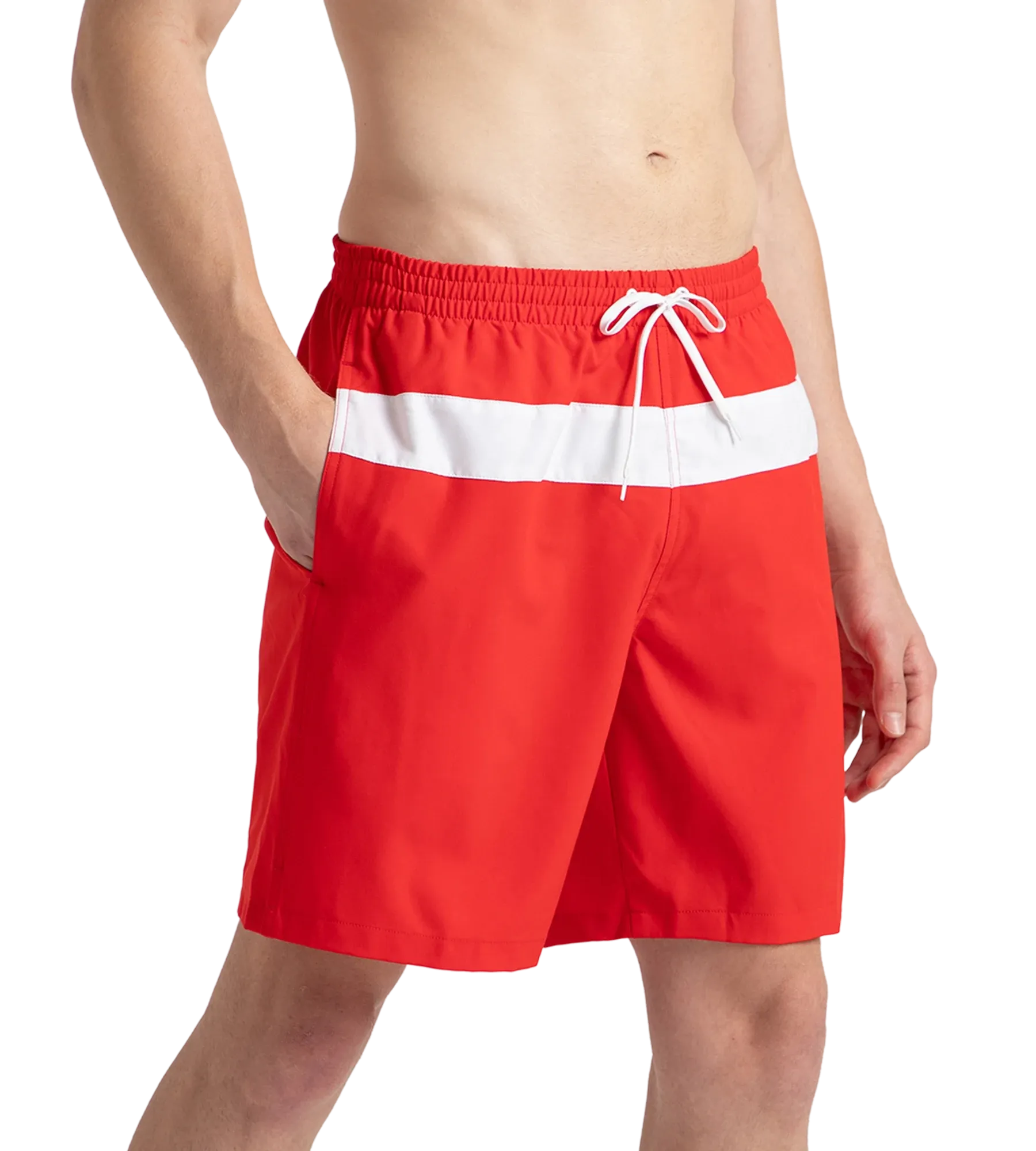 Men's 4 Way Comfort Stretch Volley Watershorts With Side Pockets - High Risk Red & White - Image 4