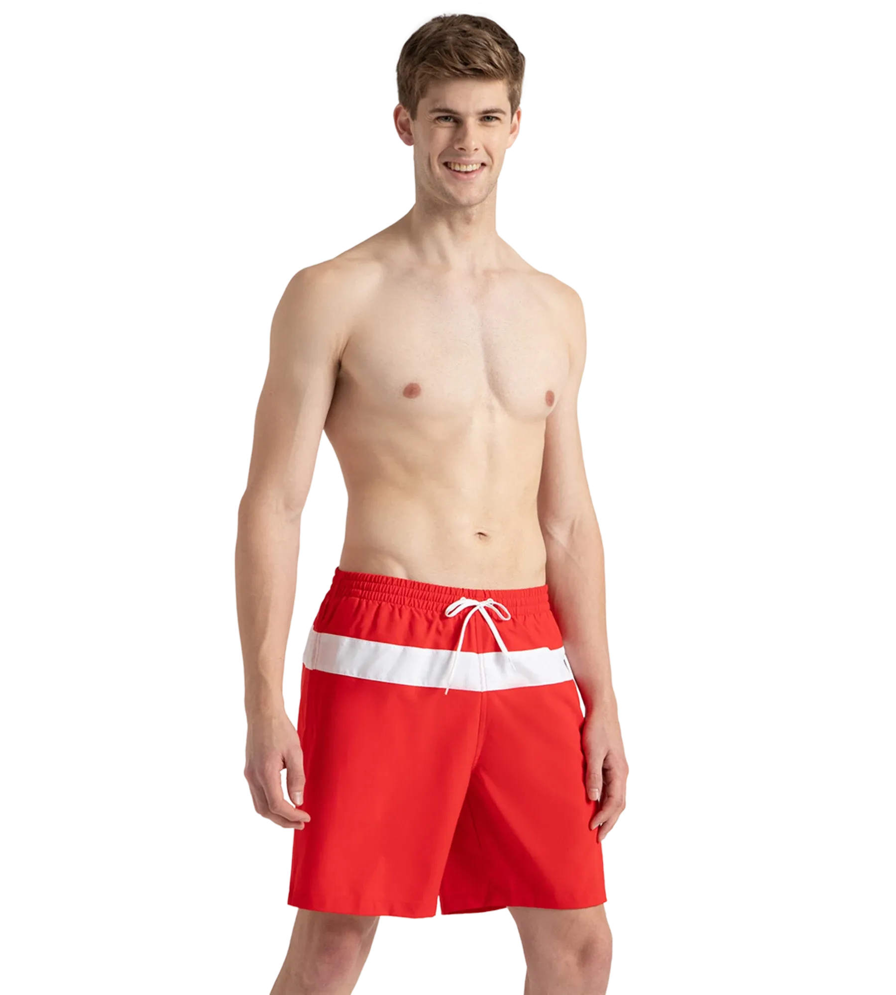 Men's 4 Way Comfort Stretch Volley Watershorts With Side Pockets - High Risk Red & White - Image 6