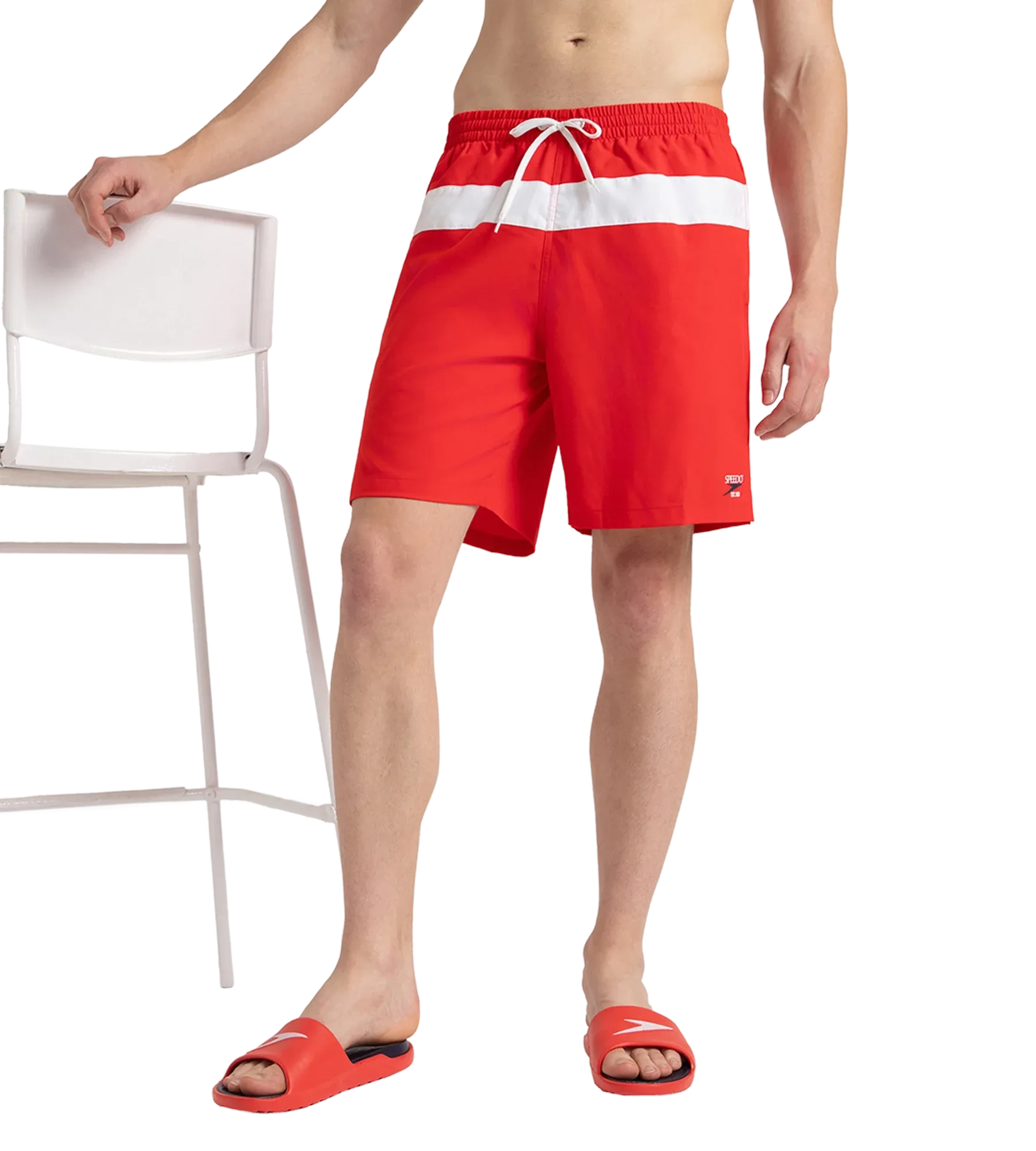 Men's 4 Way Comfort Stretch Volley Watershorts With Side Pockets - High Risk Red & White - Image 8