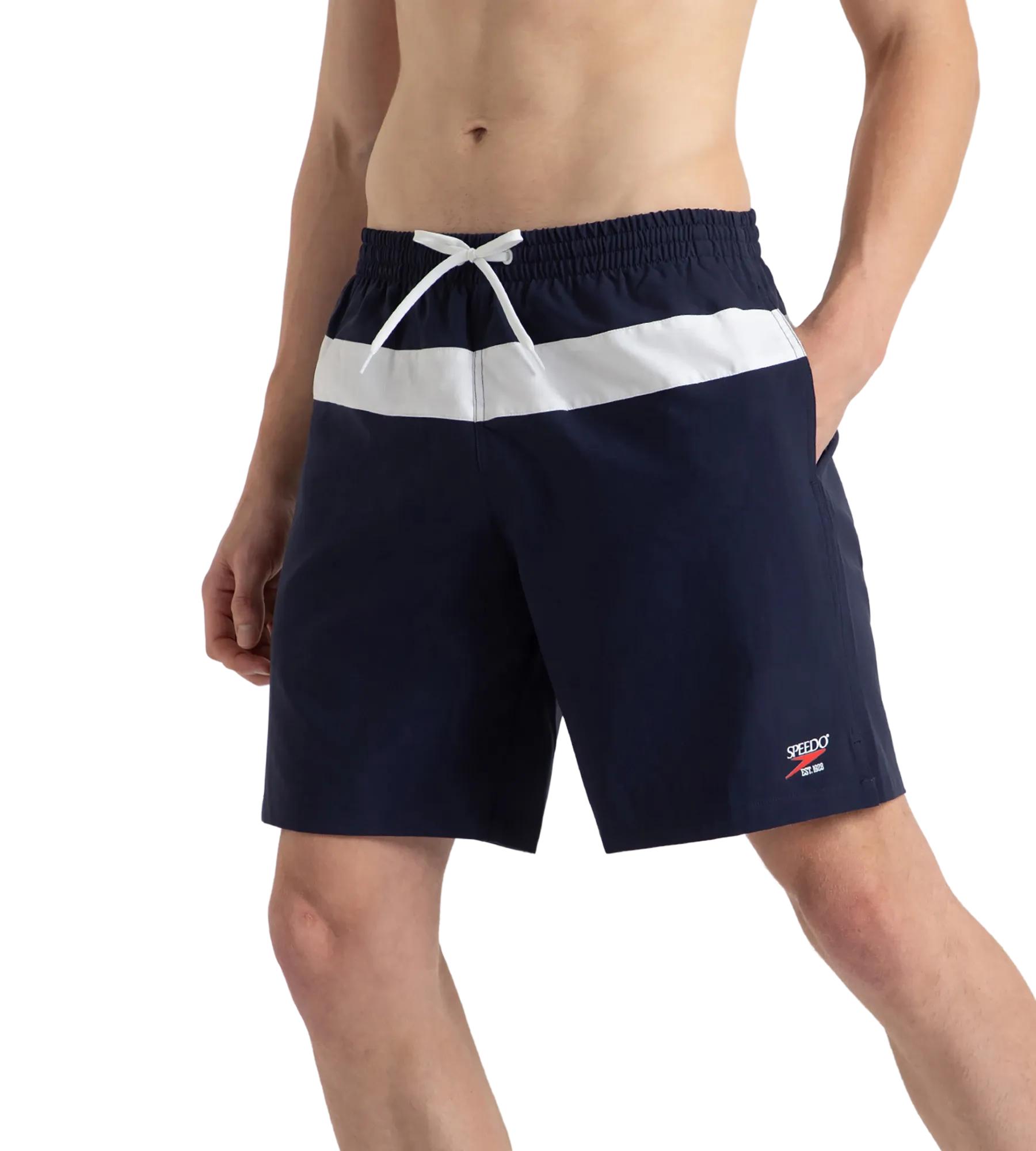 Men's 4 Way Comfort Stretch Volley Watershorts With Side Pockets - Peacoat & White