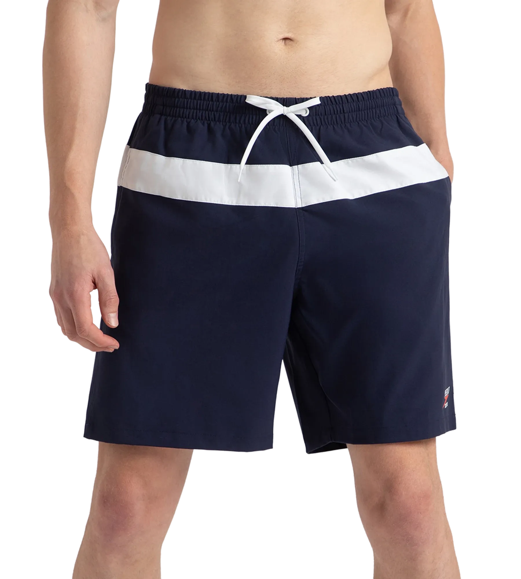 Men's 4 Way Comfort Stretch Volley Watershorts With Side Pockets - Peacoat & White - Image 2