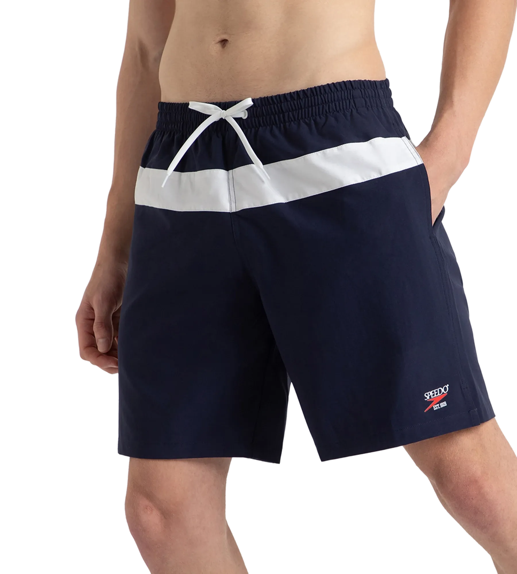 Men's 4 Way Comfort Stretch Volley Watershorts With Side Pockets - Peacoat & White - Image 3