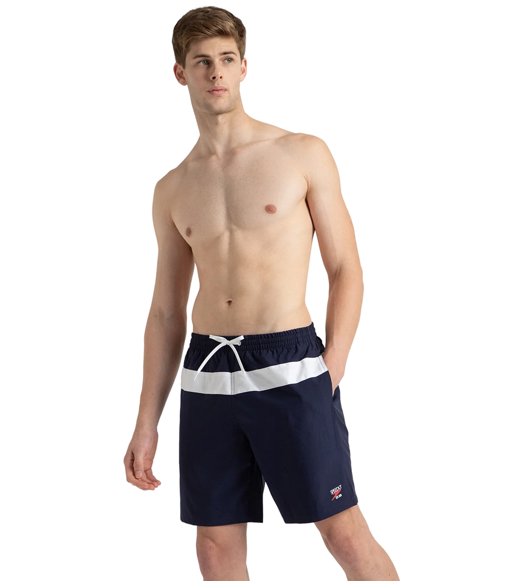 Men's 4 Way Comfort Stretch Volley Watershorts With Side Pockets - Peacoat & White - Image 6