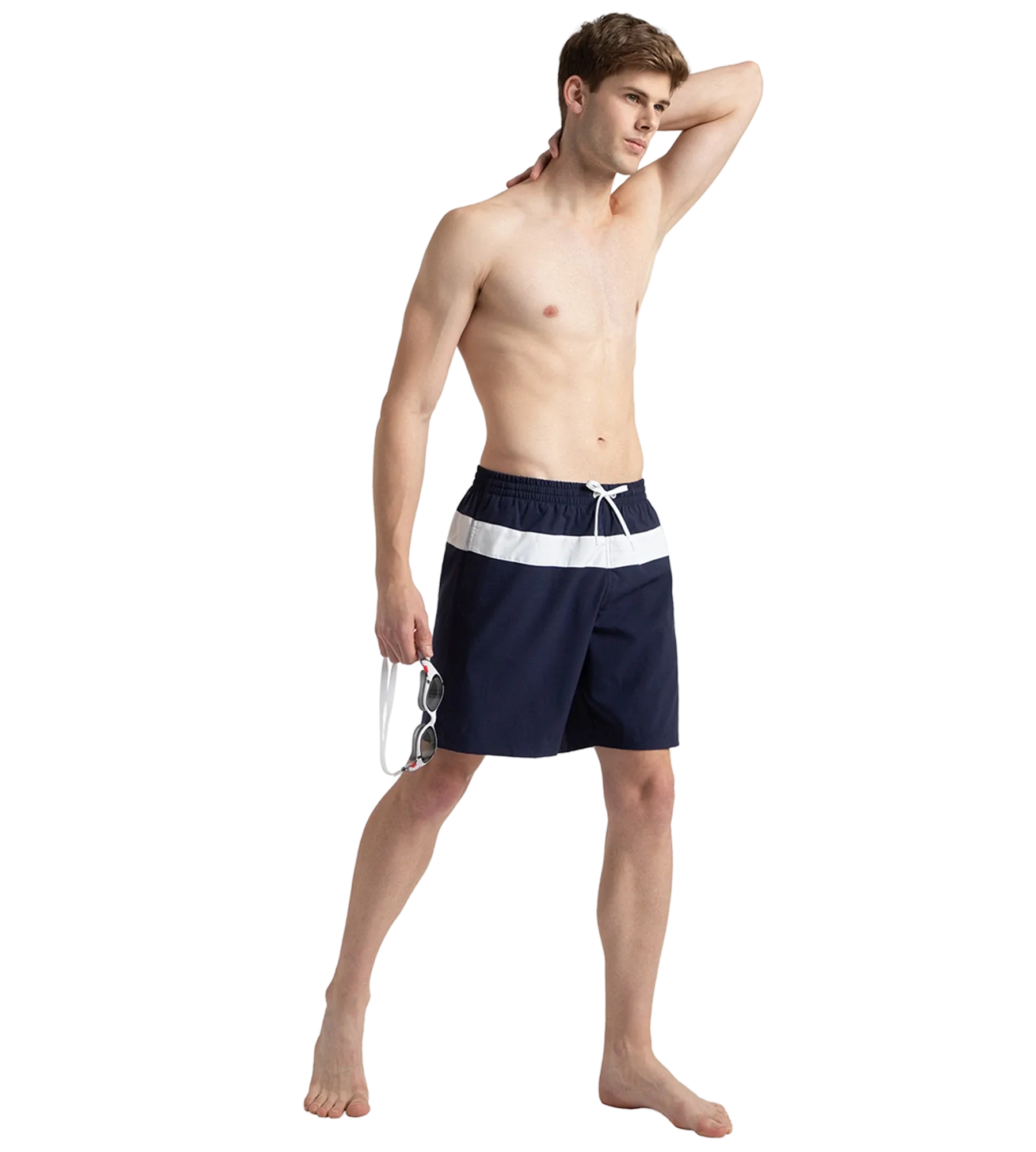 Men's 4 Way Comfort Stretch Volley Watershorts With Side Pockets - Peacoat & White - Image 7