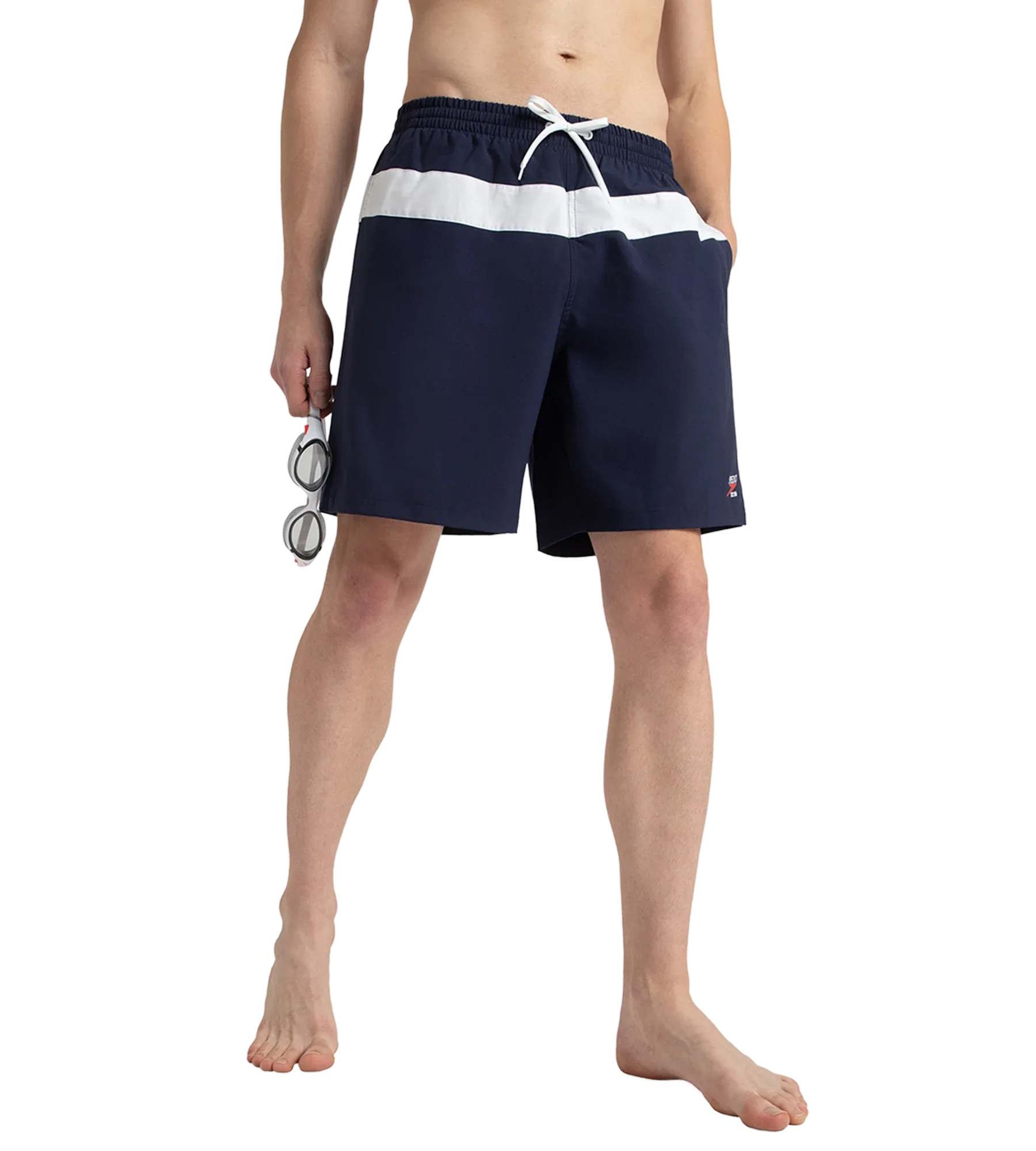 Men's 4 Way Comfort Stretch Volley Watershorts With Side Pockets - Peacoat & White - Image 8