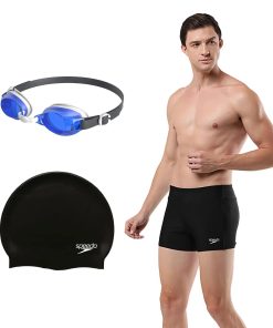 Combo of Goggles. Swim Cap & Aquashorts For Men - Blue & Black